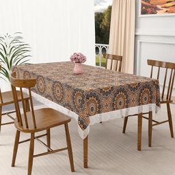 Kuber Industries Black & Orange Ethnic Motifs Waterproof 4-Seater Rectangle Table Cover-45