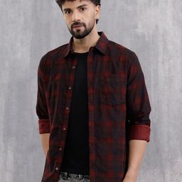 WROGN Men Slim Fit Buffalo Checked Spread Collar Pure Cotton Casual Shirt-picture-25