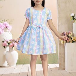 Aarika Girls Floral Printed Cotton Fit & Flare Dress-picture-1
