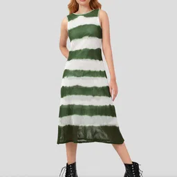 Mast & Harbour Cotton Striped Semi-Sheer Mesh A-Line Midi Dress-image-56