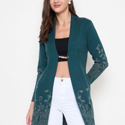 Zigo Floral Self Design Longline Woollen Open Front Shrug-13