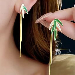 VAGHBHATT Gold-Plated Artificial Stones Studded Leaf Shaped Drop Earrings image 3