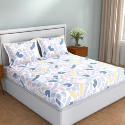 STELLAR HOME White & Blue Printed 104 TC Cotton King Bedsheet Set 2.74 m x 2.74 m-picture-33