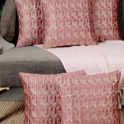 TANLOOMS Set Of 5 Pink Velvet Square Cushion Covers-image-66