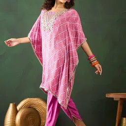 Sangria Printed & Embroidered Kaftan With Dhoti Pant Set image 4