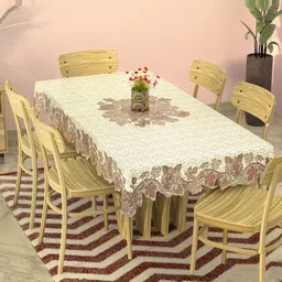 RUBOXA Cream-Coloured Anti-Skid Cotton 6-Seater Table Cover with Textured details-image-97