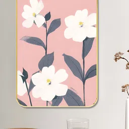 Myntra Elegant Homes Pink & White Floral & Botanical Printed Wooden Wall Art-image-99