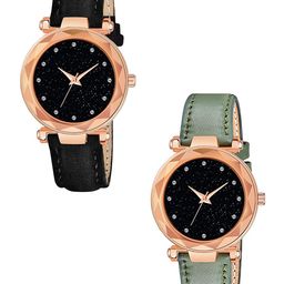 CSAMON Women Pack of 2 Embellished Straps Analogue Watch GR379RG 12D BLK Vel GRE L-image-98