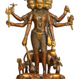 Exotic India Brown & Gold-Toned Bhagawan Dattatreya Idol Showpiece-image-59