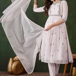 Sangria Georgette Zari Sequence Embroidered Naira Cut Kurta With Pant And Dupatta-2