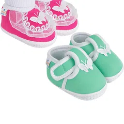 NESKA MODA 0 To 6 Months Combo Pack of 2 Pair Newborn Baby Girls Soft Cotton Cute Butterfly Booties-11