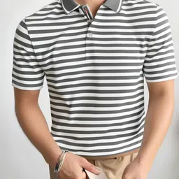 MACK JONNEY Men Striped Polo Collar Pockets T-shirt-image-44