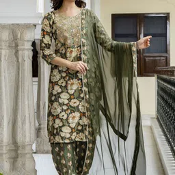 Anouk Women Floral Printed Cotton Kurta with Patiala & Dupatta-picture-24