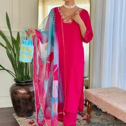 KALINI Women Embroidered Regular Sequinned Kurta with Trousers & With Dupatta-18