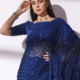 DIVASTRI Embellished Sequinned Pure Georgette Saree-image-99