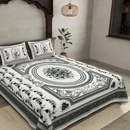 BED-SHEET.COM Grey & White Floral King Bedsheet with 2 Pillow Covers-picture-32