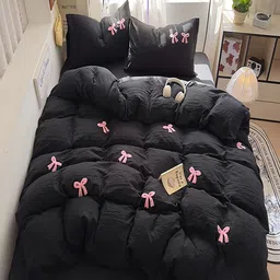 JC HOME Black & Pink Printed 4 Pieces Single Bedding Set-picture-24