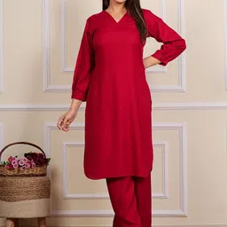 HEBA V-Neck Puffed Sleeves Regular Straight Kurta with Trousers-11