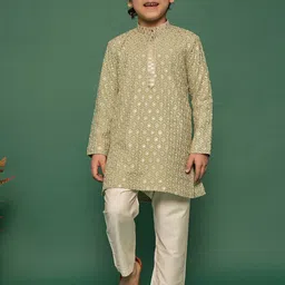 VASTRAMAY Boys Embroidered Regular Sequinned Kurta with Pyjamas-3