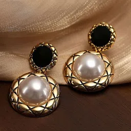 Celestria Gold-Plated Pearls Circular Drop Earrings-picture-4