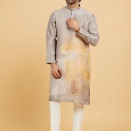 Twamev Men Abstract Printed Regular Kurta with Trousers-3