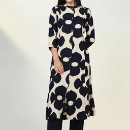SHOWOFF Floral Printed Regular A-Line Kurta with Trousers-7