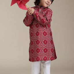 Manyavar Boys Geometric Printed Mandarin Collar Straight Kurta With Pyjamas-image-94