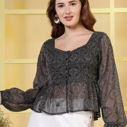 Rue Collection Women Ethnic Motifs Printed Gathered or Pleated Peplum Top-picture-39