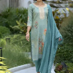SHREE LAXMINARAYAN EXPORT Women Floral Embroidered Kurti with Trousers & With Dupatta-image-45