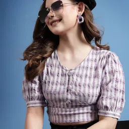 BEING NAUGHTY Women Puff Sleeve Shirt Style Crop Top-picture-54