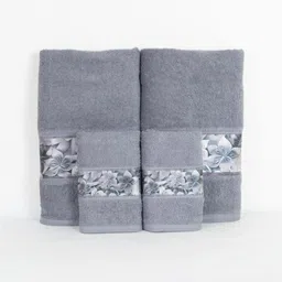 Myntra Elegant Homes Grey & White 4 Piece Printed Cotton 450 GSM Towel Set-24