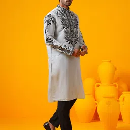 SOJANYA LUXE Men Floral Embroidered Regular Thread Work Kurta with Trousers-image-100