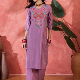 Sangria Women Floral Embroidered Straight Kurta With Trouser-picture-54