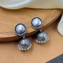 NAMAN ARTS Silver-Plated Dome Shaped Oxidised Jhumkas-37