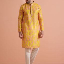 KISAH Men Embroidered Regular Fit Mirror work Kurta Trouser Set-image-61