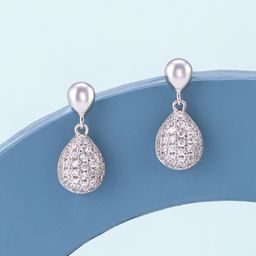Kushal's Fashion Jewellery Rhodium-Plated Classic Zircon Studded Drop Earrings-image-59