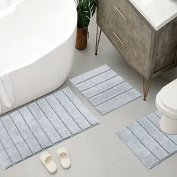 Saral Home 3-Pcs Grey Pure Cotton Antiskid Bath Rugs-image-5