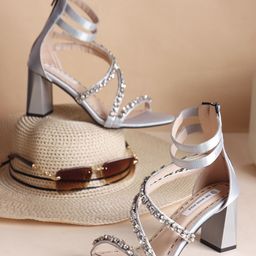 THE WHITE POLE Embellished PU Block Sandals-image-73
