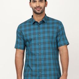 Indian Terrain Classic Silm Fit Checked Tartan Spread Collar Cotton Shirt-picture-31