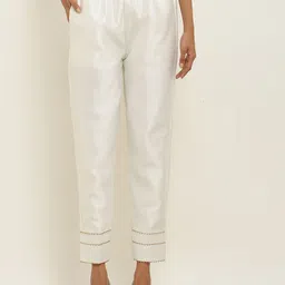FLOREOS Women Textured Embroidered Comfort Easy Wash Trousers-picture-1