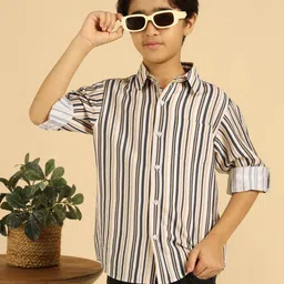 Bugandbees Boys Striped Mandarin Collar Standard Regular Fit Casual Shirt-picture-1