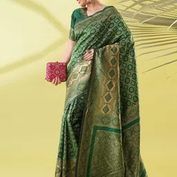 KALINI Green Silk Blend Woven Design Sarees-image-69