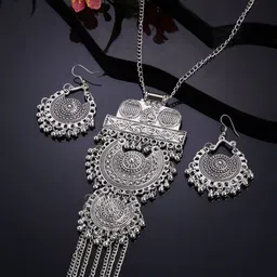 Shining Diva Silver-Plated Beaded Oxidised Jewellery Set-image-69
