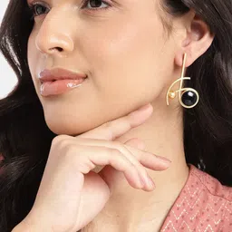 Anouk Gold-Plated Artificial Stones Studded Geometric Drop Earrings-49