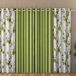 Galaxy Home Decor Green & White 4 Pieces Floral Printed Window Curtain - 5 Feet-image-93