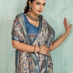 PBS PRINTS Floral Zari Silk Blend Tussar Saree-image-62