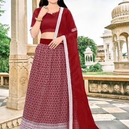 F Plus Fashion Girls Maroon Net Semi-Stitched Lehenga Choli-picture-30