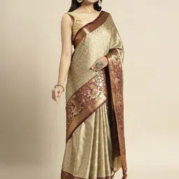 SILKWEAR Ethnic Motifs Zari Silk Blend Paithani Saree-picture-29