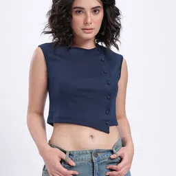 glitchez Asymmetric Flair Button-Up Crop Top image 2