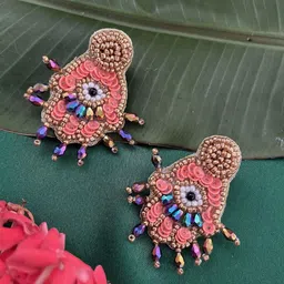 Digital Dress Room Hamsa Evil Eye Beaded Contemporary Bohemian Drop Earrings image 4